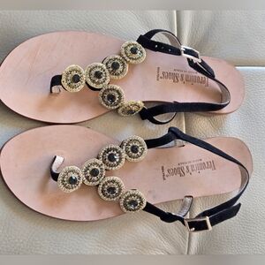 Capri Italian Black and Gold Sandals Crystal Emmbelishment New 38 (7.5)